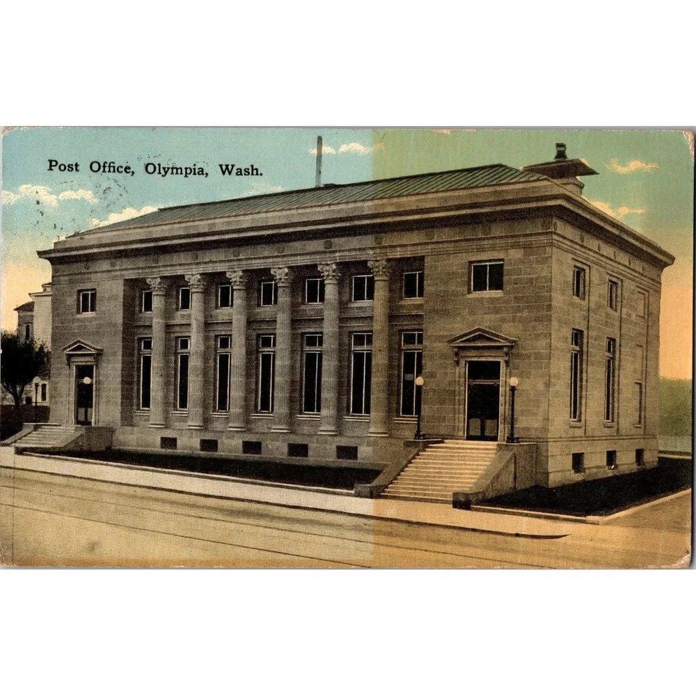 Vintage Postcard Post Office Olympia Washington 1917‎ Handcolored